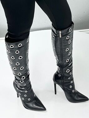 Cape Robbin Black Knee-High Grommet Stiletto Boots
